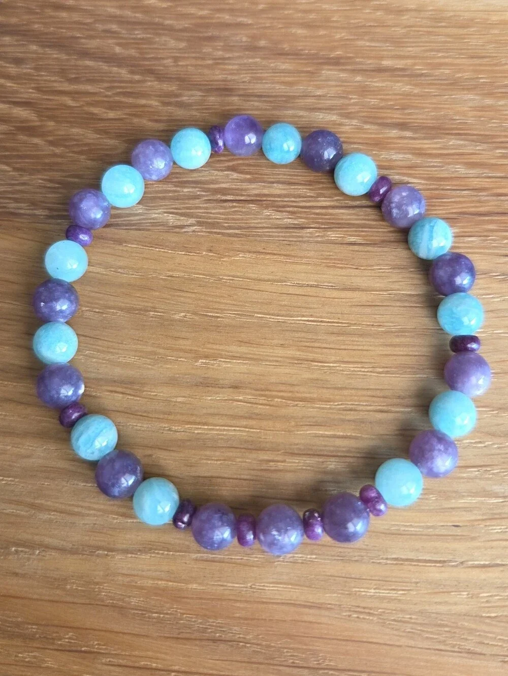 Lepidolite & Amazonite Beaded Stretch Bracelet | Handmade
